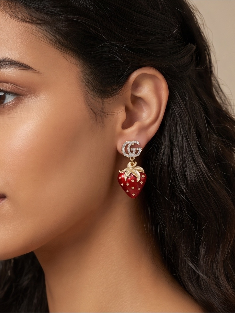 Unbranded fashion Gold-Tone Crystal Red Strawberry Drop Earrings